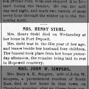 Mrs. Henry Stehl Died