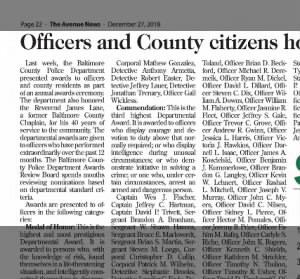 Hector -Baltimore County Police Award