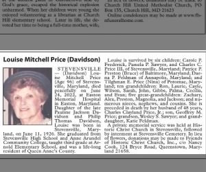 Obituary Louise Mitchel Davidson Price